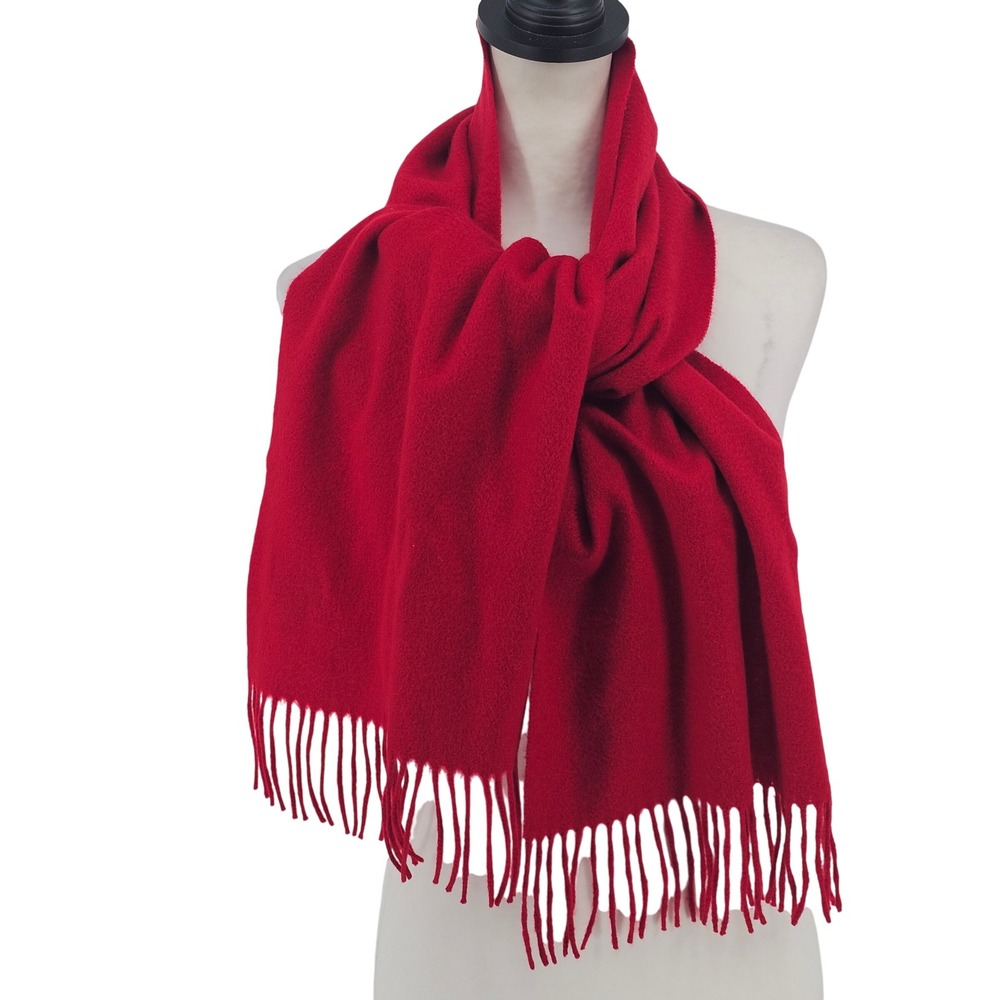 Charter Club 100% Cashmere Scarf OS Red Quiet Luxury Fringed Wrap Holiday Preppy